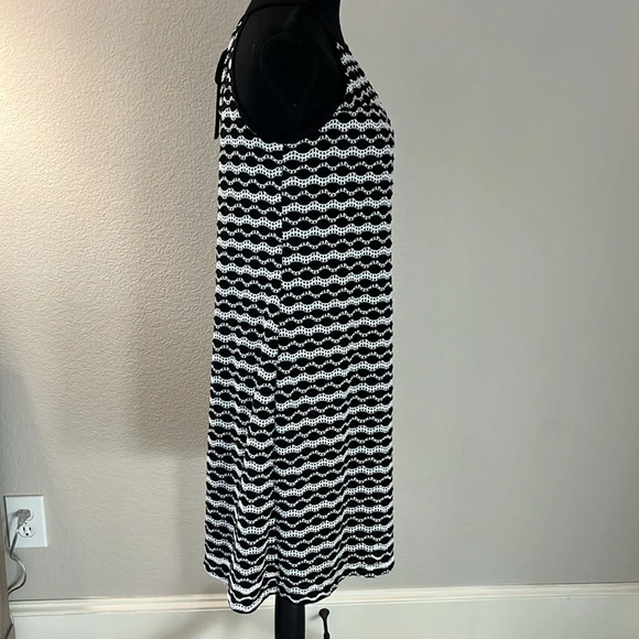 Black White Crochet Lined Summer Lightweight Knee Casual Dress Halter Top Medium - Picture 2 of 8